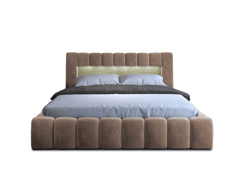 Lamica Upholstered LED Storage Platform Bed - Beige