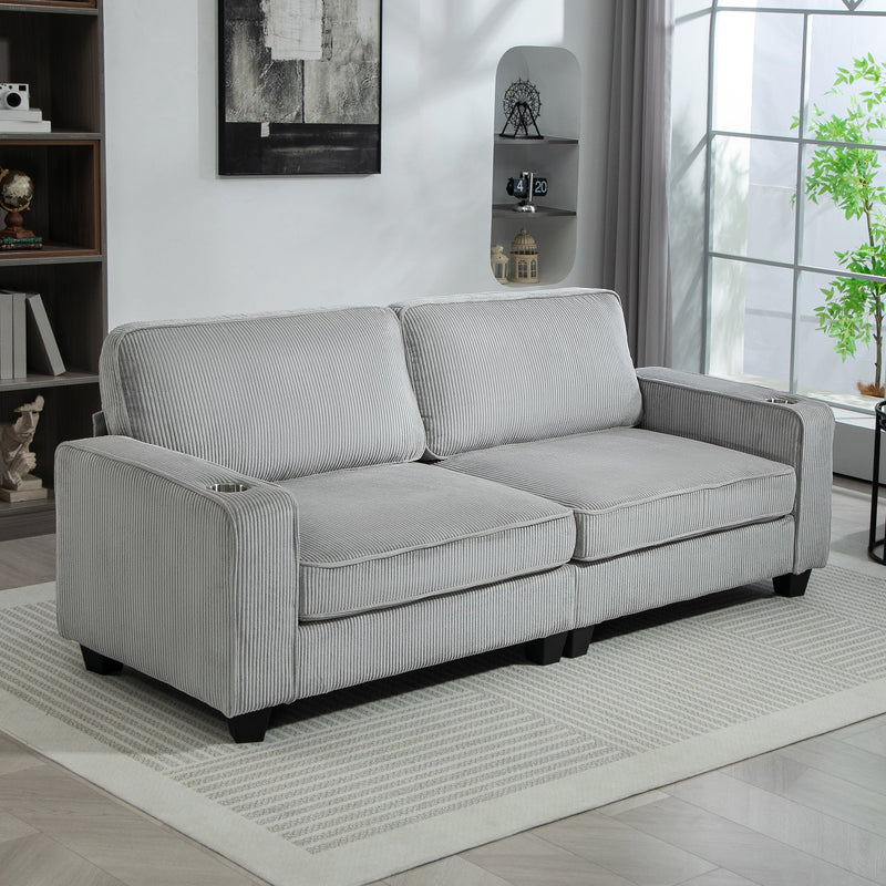 Laura Upholstered Sofa with Cup Holders-Light Grey