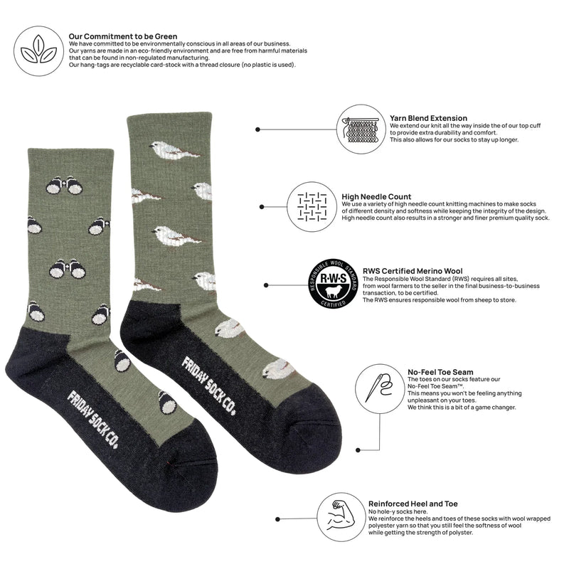 Friday Sock Co Men's Bird & Birdwatching Merino Wool Socks