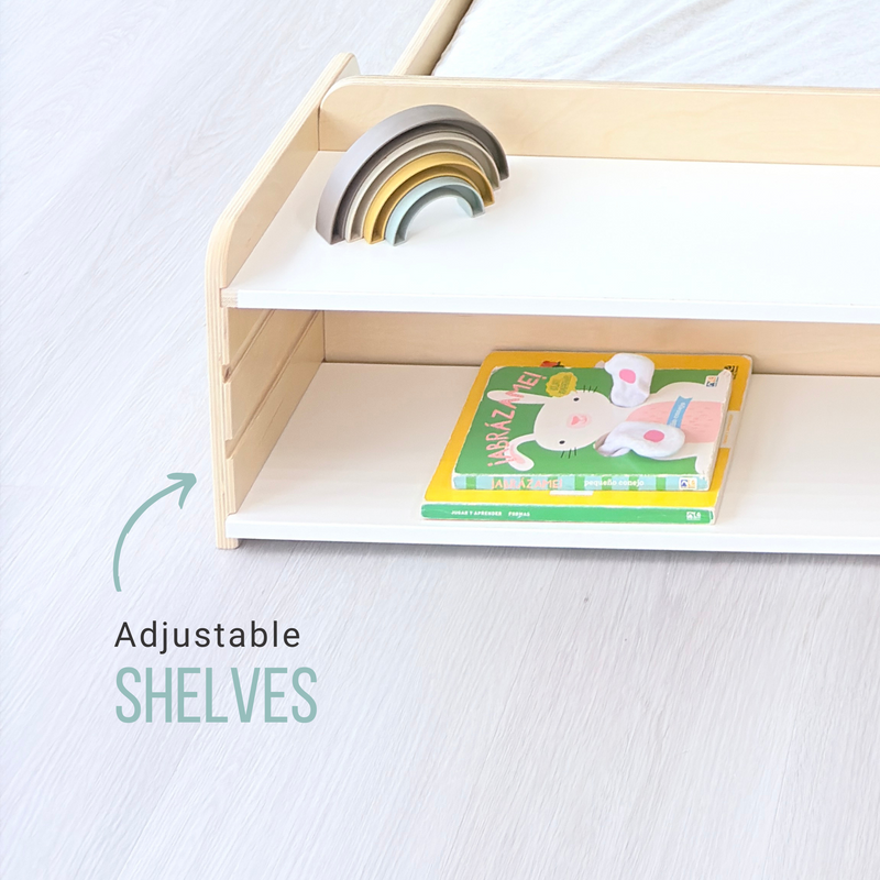 CHERRY FULL - Montessori Floor Bed with Shelves