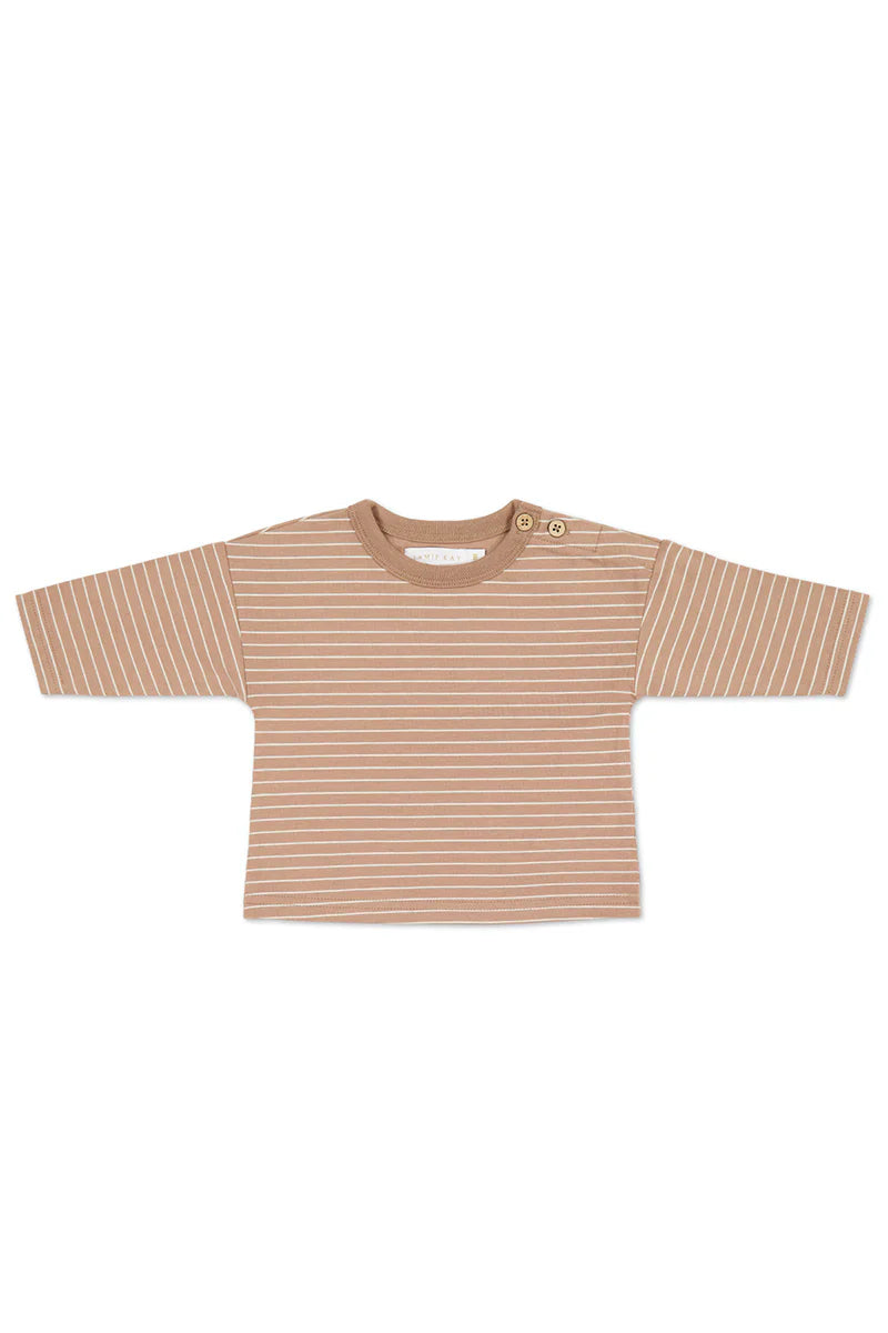 Organic Cotton Levi Long Sleeve Top - Daily Stripe Pale Terracotta/Buff | Jamie Kay