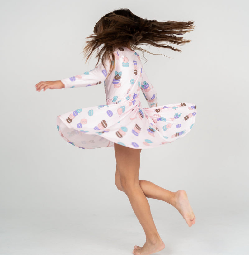 Bamboo Jersey Long Sleeve Twirl Dress w/ Bloomer (Macaron Party Print)