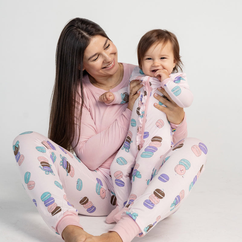 Bamboo Ruffle Footies with Two Way Zipper (Macaron Party Print)