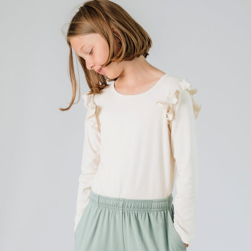 Youth Bamboo Ruffle Shoulder Long Sleeve Shirt — Last Call