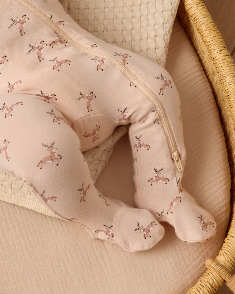 Bamboo Zip Footie | Reindeer | Quincy Mae