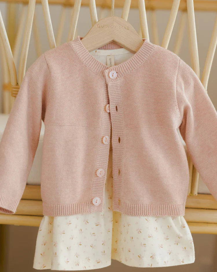 Knit Cardigan | Heathered Rose | Quincy Mae