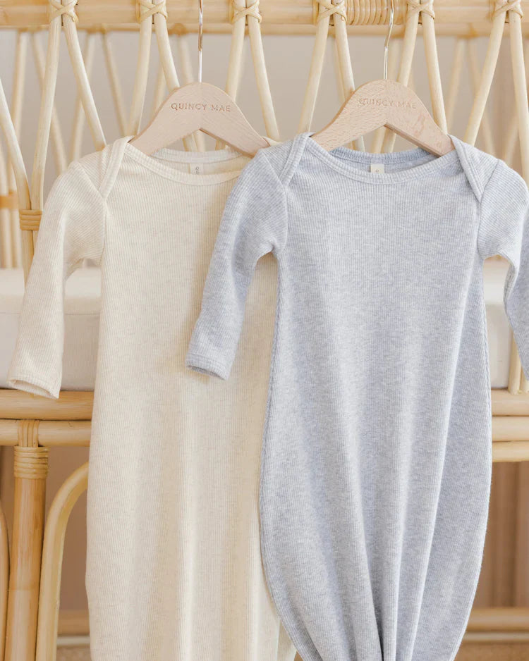 Knotted Baby Gown + Hat | Dusty Blue | Quincy Mae