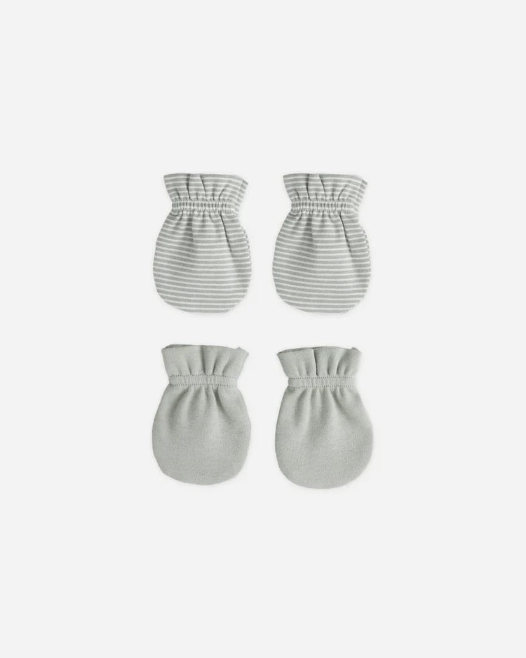 No Scratch Mittens Set | Sage Micro Stripe, Sage | Quincy Mea