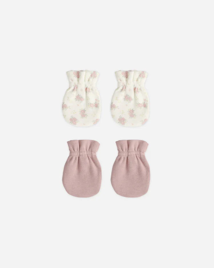 No Scratch Mittens Set | Mauve, Flower Field | Quincy Mea
