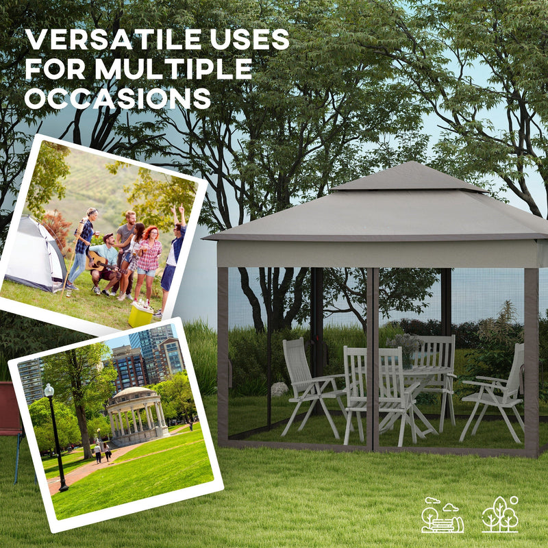 Outsunny 11'x11' Pop Up Canopy 2-Tier Soft Top Event Tent Netting Carry Bag Patio Backyard Garden Grey