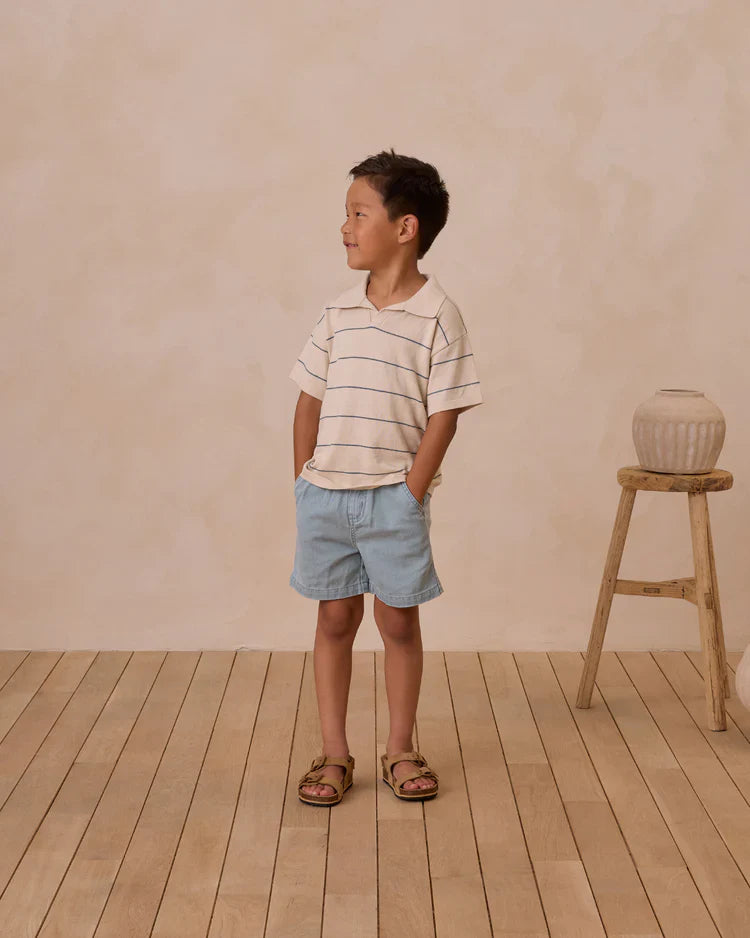 Chandler Knit Polo Top with Matching Shorts| Blue Stripe | Rylee & Cru