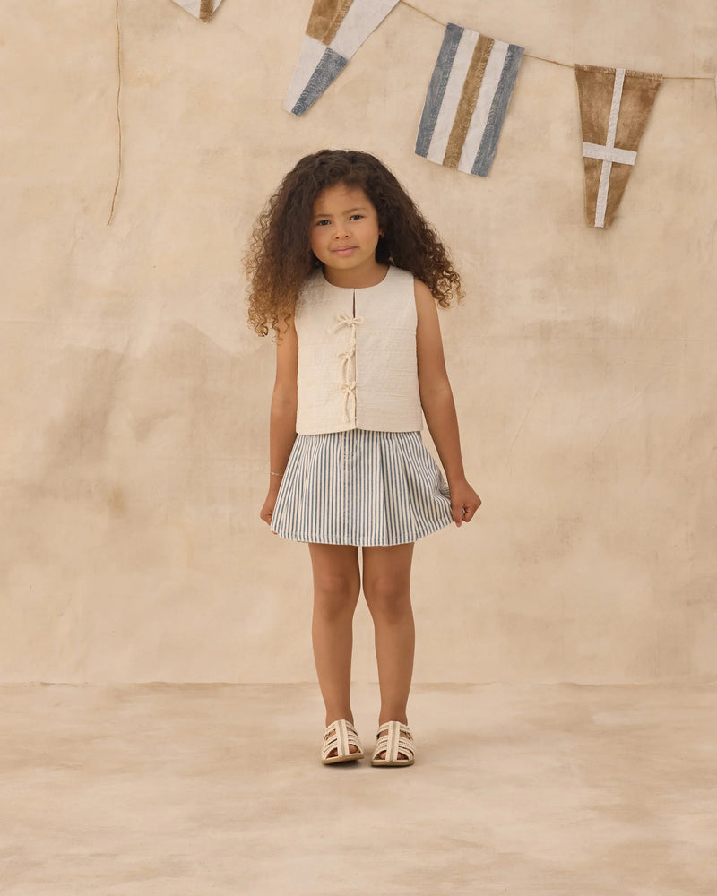 Pleated Denim Skirt | Railroad Stripe | Rylee & Cru