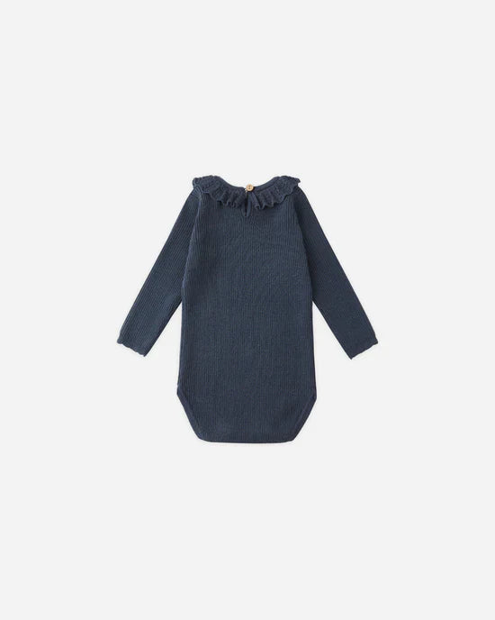 Ruffle Collar Bodysuit | Navy | Rylee & Cru