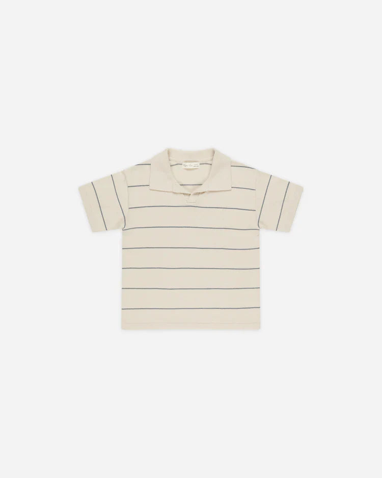 Chandler Knit Polo Top with Matching Shorts| Blue Stripe | Rylee & Cru