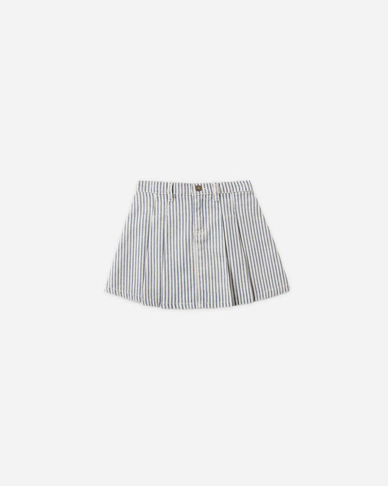 Pleated Denim Skirt | Railroad Stripe | Rylee & Cru