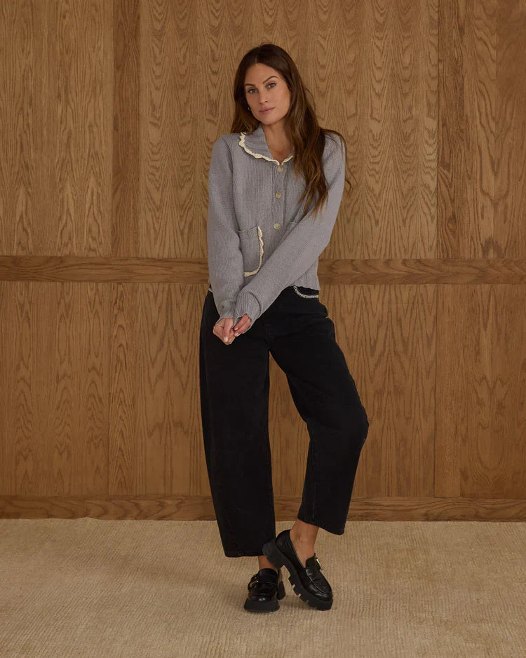 Ladies Collared Cardigan | Dusty Blue | Rylee & Cru