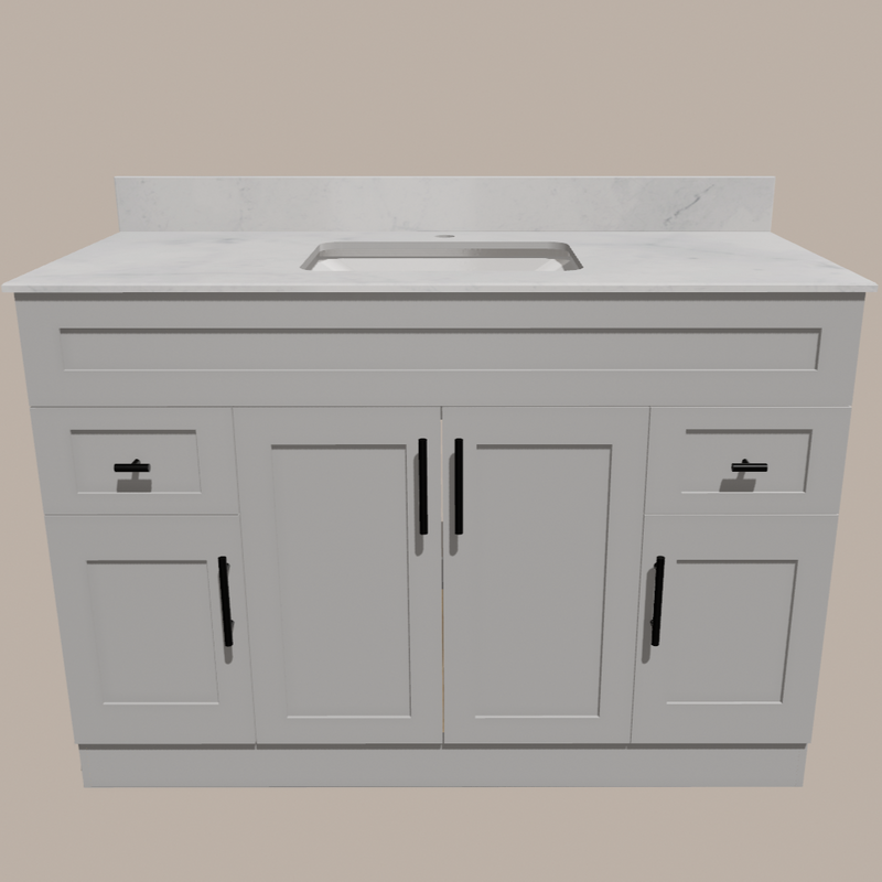 48-Inch Shaker Bathroom Vanity — White or Gray | Plywood Cabinet, Solid-Wood Doors, Soft-Close 3-Way Clip-On Hinges
