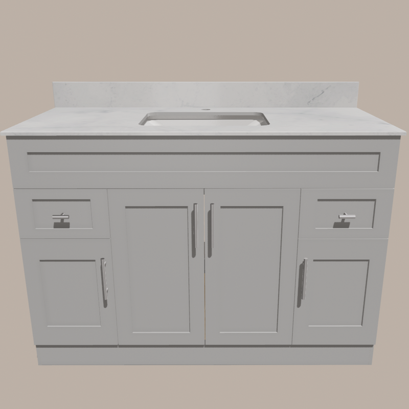 48-Inch Shaker Bathroom Vanity — White or Gray | Plywood Cabinet, Solid-Wood Doors, Soft-Close 3-Way Clip-On Hinges