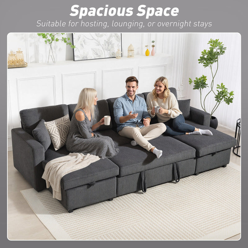 Theo U-Shaped Sleeper Sectional with Storage Chaise-Grey