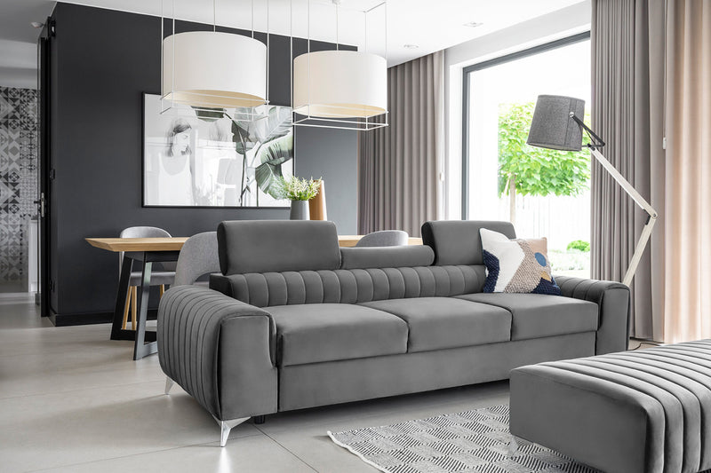 Laurence 3 Seater Velvet Sleeper Sofa - Light Grey
