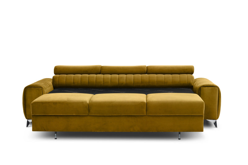 Laurence 3 Seater Velvet Sleeper Sofa - Mustard