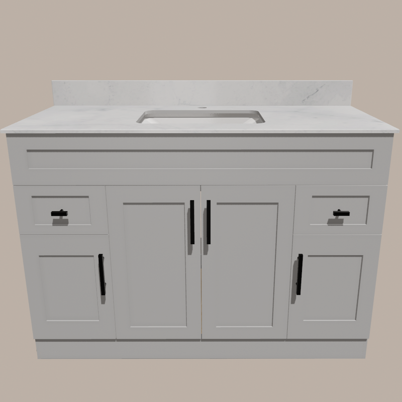 48-Inch Shaker Bathroom Vanity — White or Gray | Plywood Cabinet, Solid-Wood Doors, Soft-Close 3-Way Clip-On Hinges