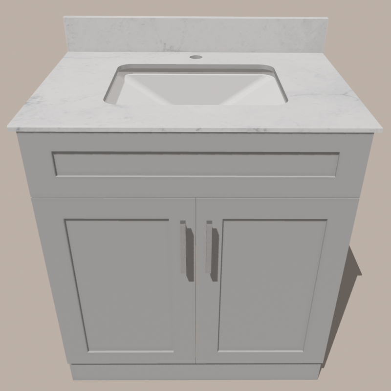 30-Inch Shaker Bathroom Vanity — White or Gray | Plywood Cabinet, Solid-Wood Doors, Soft-Close 3-Way Clip-On Hinges, Natural Wood Interior