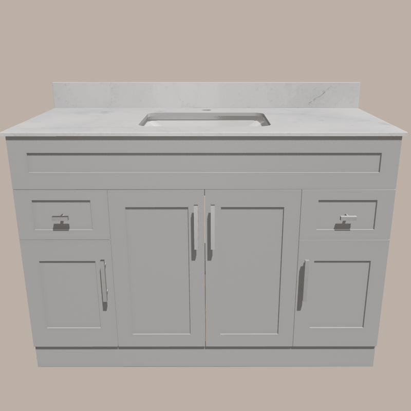 48-Inch Shaker Bathroom Vanity — White or Gray | Plywood Cabinet, Solid-Wood Doors, Soft-Close 3-Way Clip-On Hinges