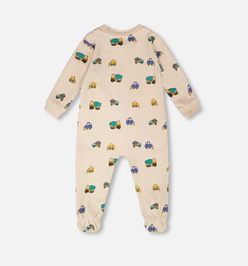 Organic One Piece PJ | Truck Print on Beige | Deux Par Deux