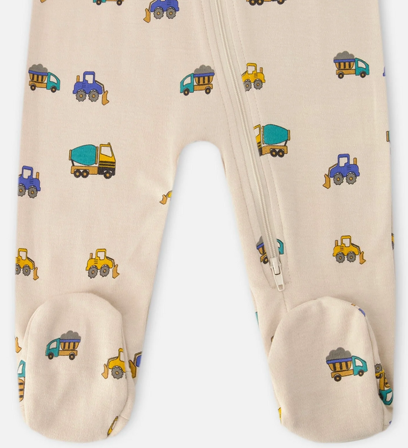 Organic One Piece PJ | Truck Print on Beige | Deux Par Deux