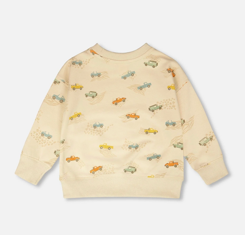 French Terry Sweatshirt | Jeep Print on Beige | Deux Par Deux