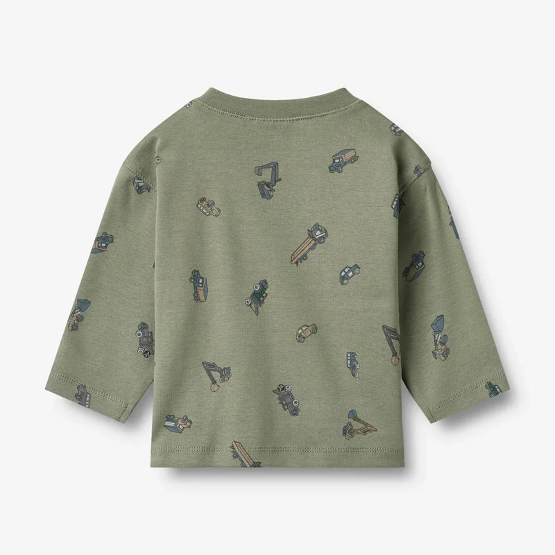 L/S Malthe T-Shirt | Dusty Green Cars | Wheat Kids