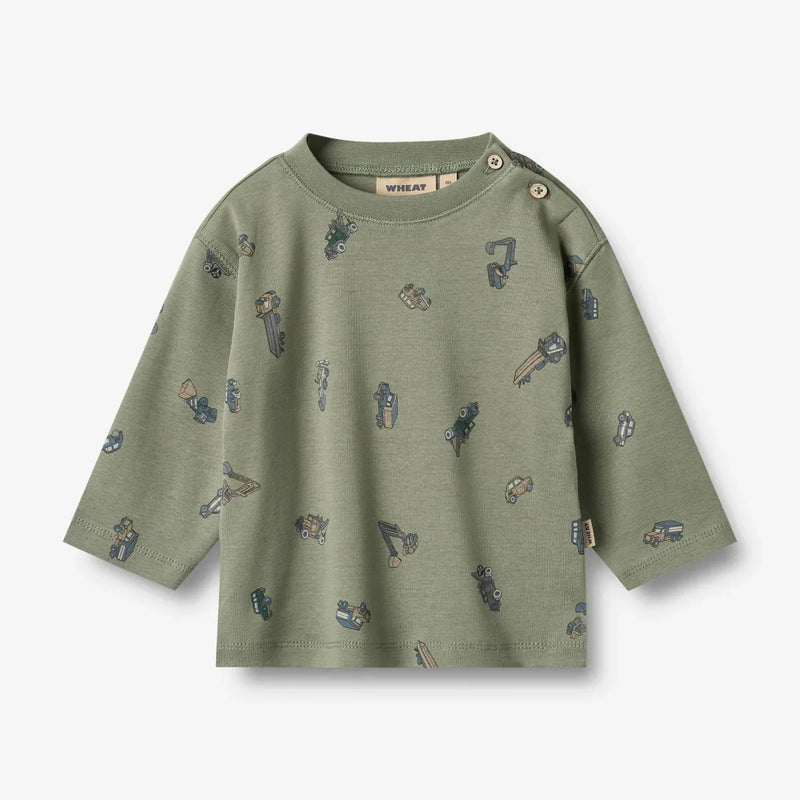 L/S Malthe T-Shirt | Dusty Green Cars | Wheat Kids