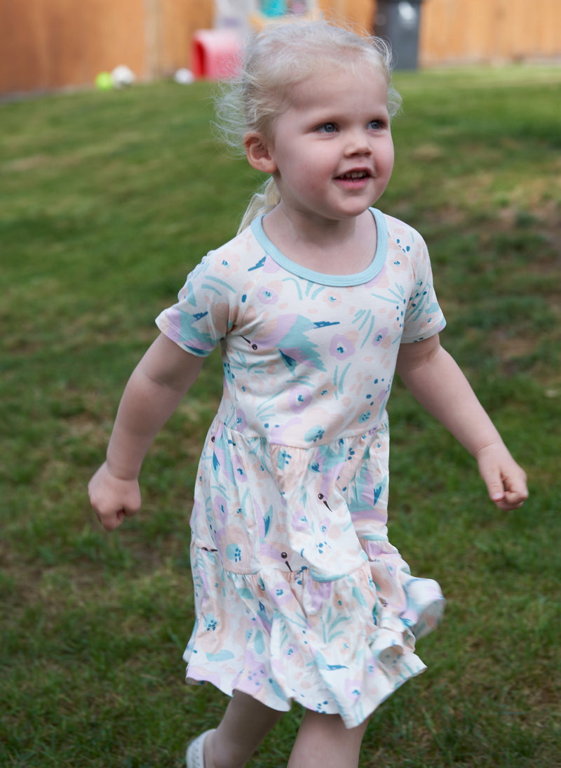 Bamboo Tiered Jersey Dress with Bloomer (Hummingbird Garden Print)