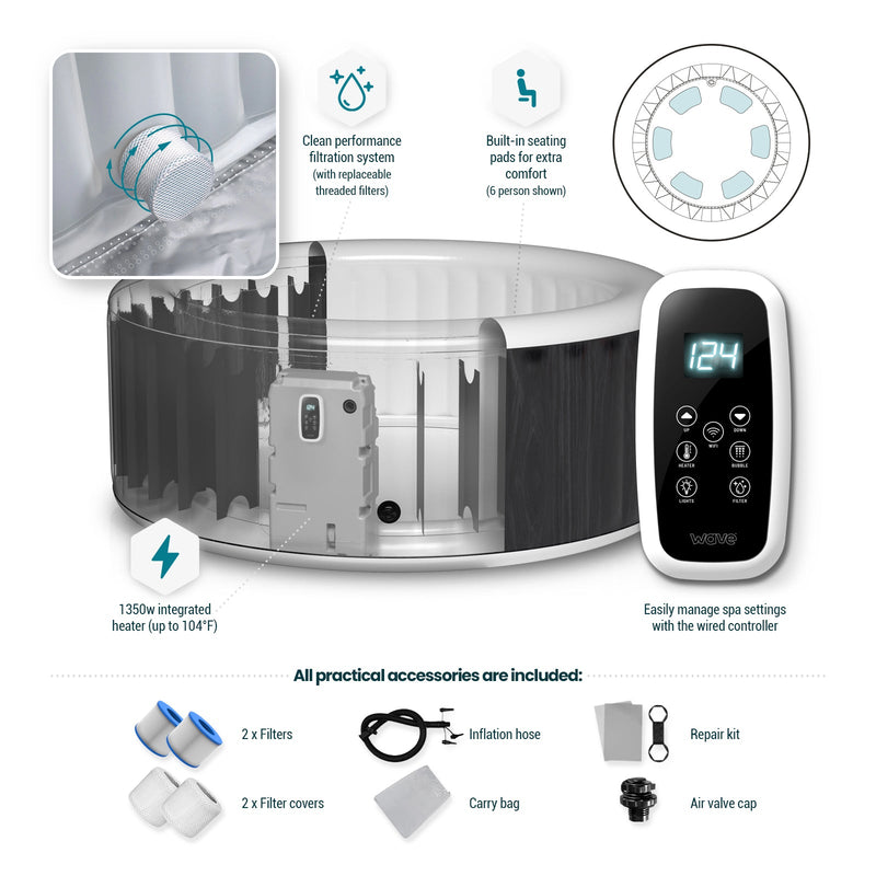 Wave | Atlantic | 4/6-Person Inflatable Hot Tub | Round | Integrated Heater