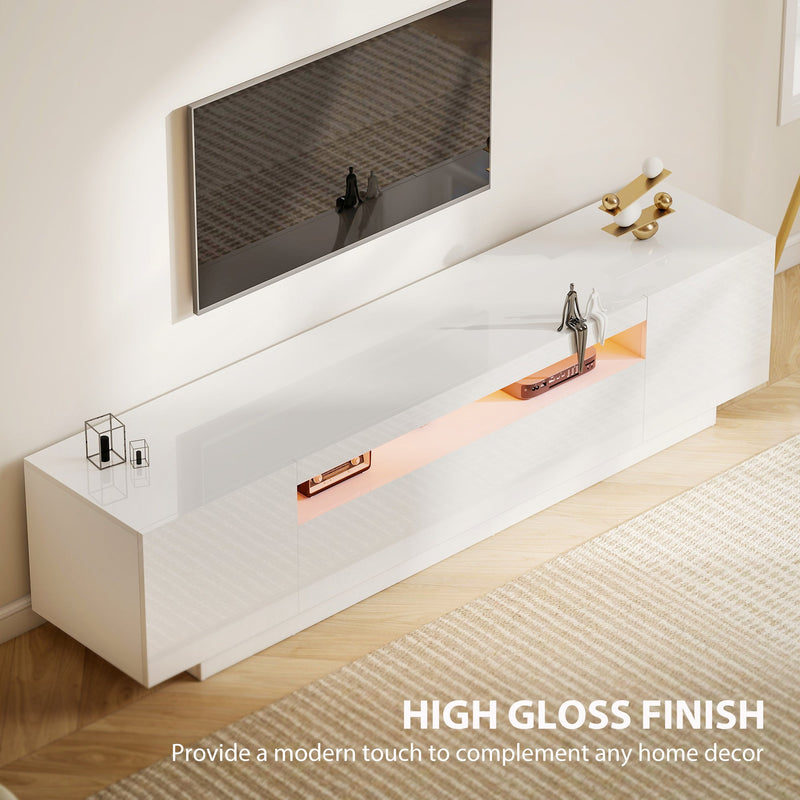 Greer Modern TV Stand with RGB LED Lights-for 65-85" TVs-High Gloss White