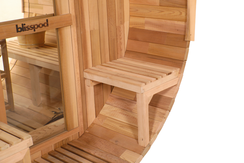 Blisspod | Prague | Canadian Red Cedar Outdoor Steam Barell Sauna, 2-4 / 4-6 persons with Full Glass Back & 2 front Porch seats