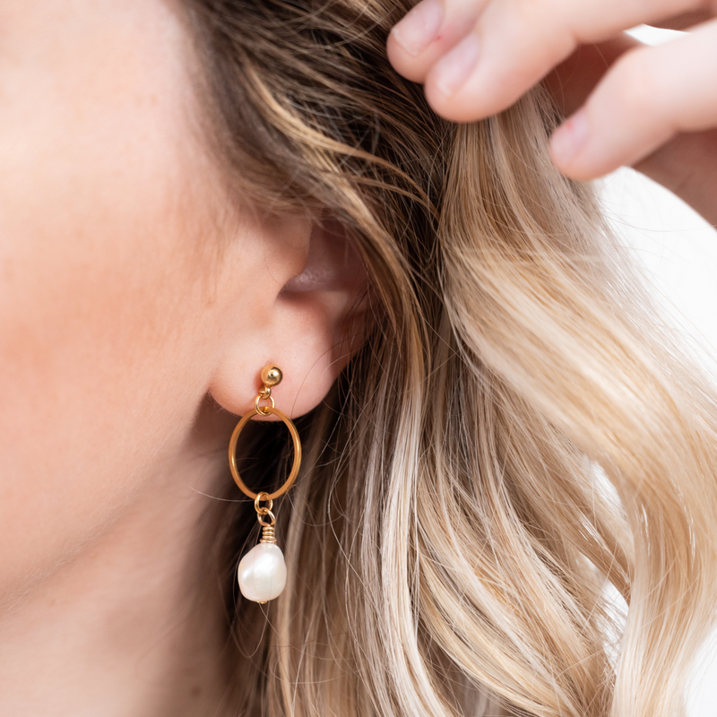 Organic Pearl Hoop Earrings