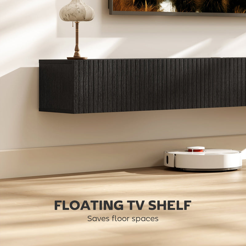 Jesse 71" Floating TV Stand with 2 Fluted Flip-Down Doors for TVs up to 75"-Black