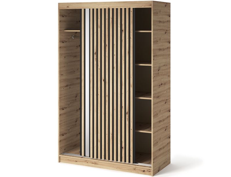 Emerio Mirrored 2 Sliding Door Freestanding Wardrobe - Maple Oak