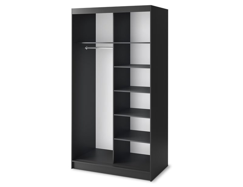 Marrphy Mirrored 2 Sliding Door Freestanding Wardrobe - Black/Oak Caramel