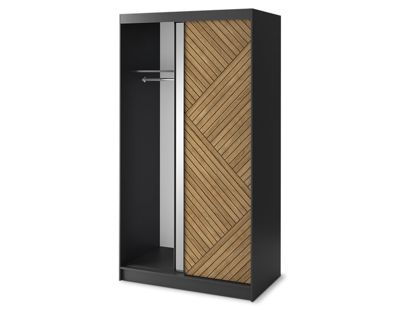 Marrphy Mirrored 2 Sliding Door Freestanding Wardrobe - Black/Oak Caramel