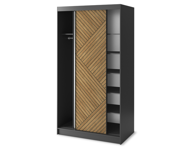 Marrphy Mirrored 2 Sliding Door Freestanding Wardrobe - Black/Oak Caramel