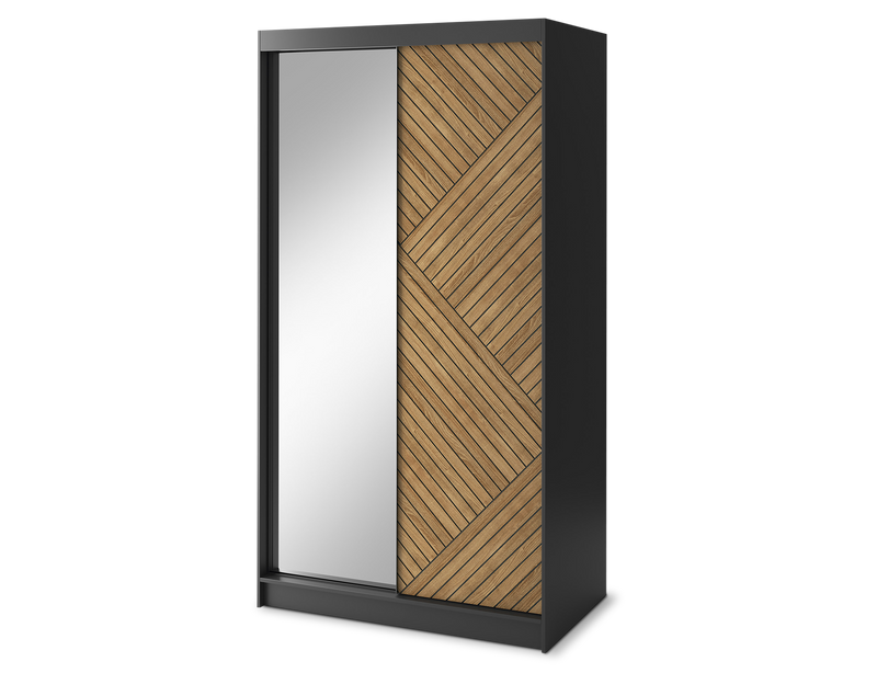 Marrphy Mirrored 2 Sliding Door Freestanding Wardrobe - Black/Oak Caramel