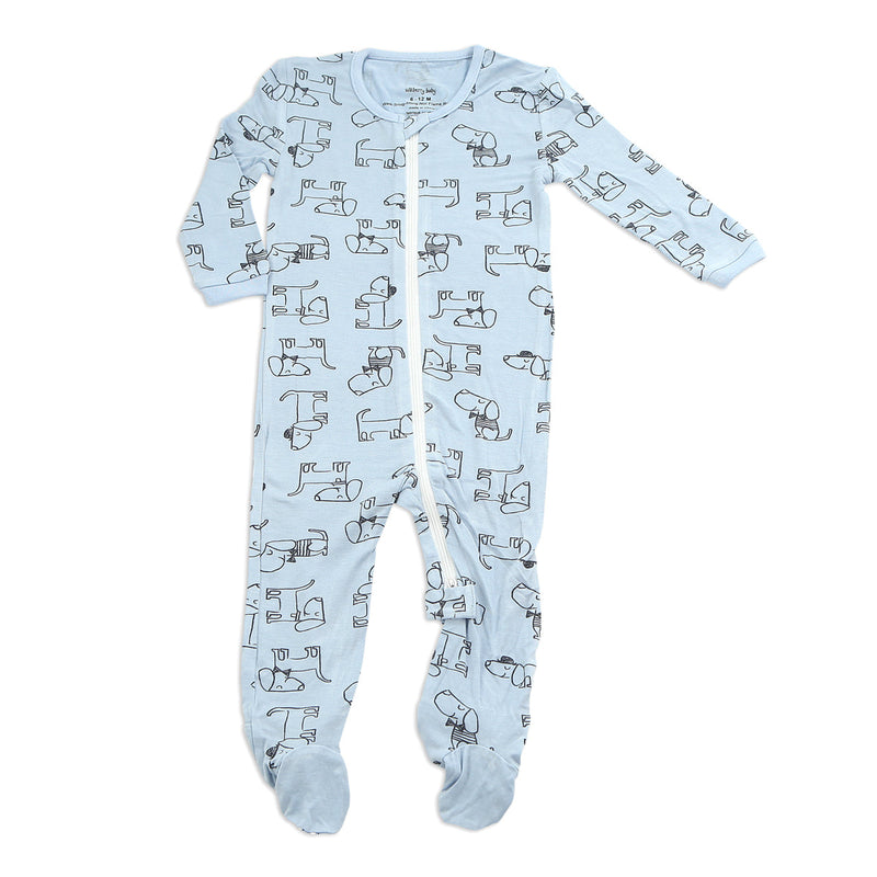 Bamboo Printed Footies with Easy Dressing Zipper - Dog Print (Periwinkle)