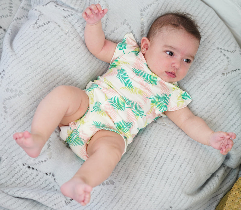 Bamboo Ruffle Sleeve Coverall (Tropical Palm Print)