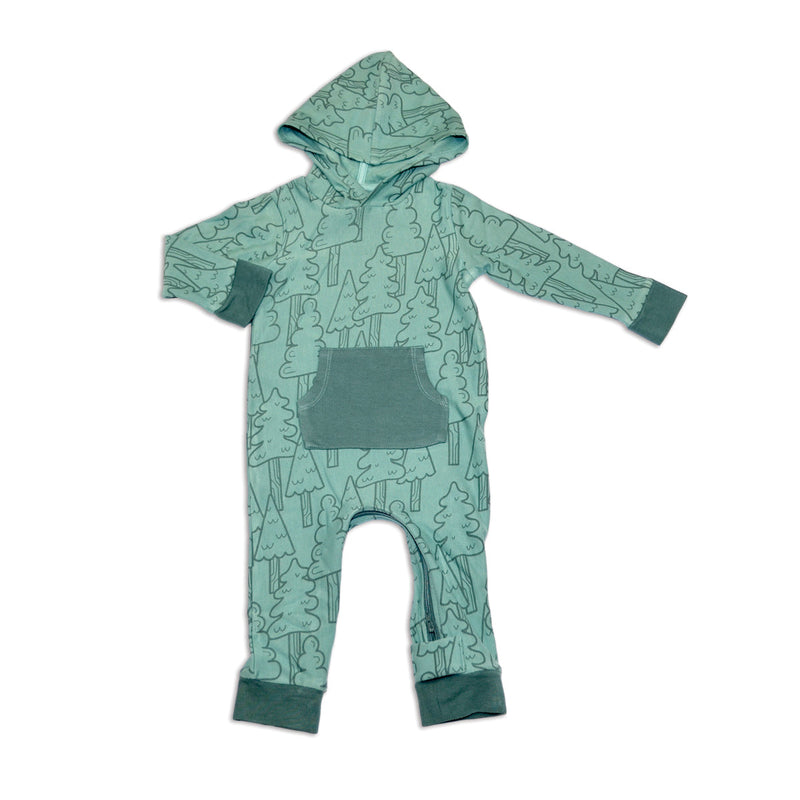 Bamboo Fleece Hooded Romper w/Zipper (Forest Print)