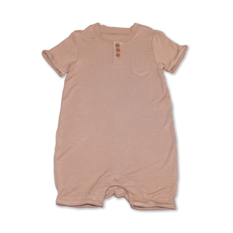 Bamboo Short Sleeve Romper with Buttons (Maple Sugar)