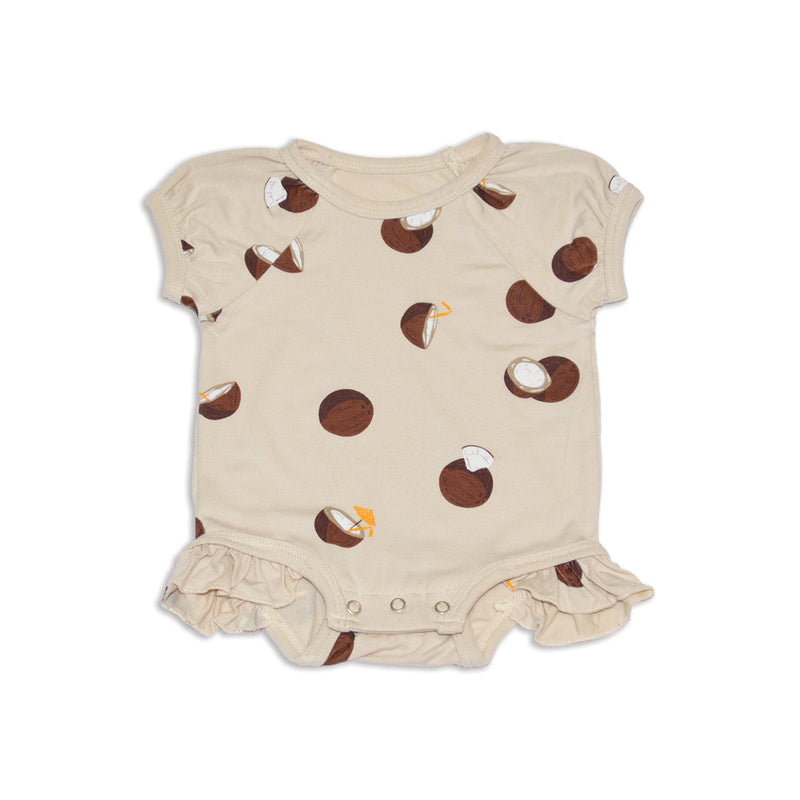 Bamboo Short Sleeve Ruffle Onesie (Coconut Print)