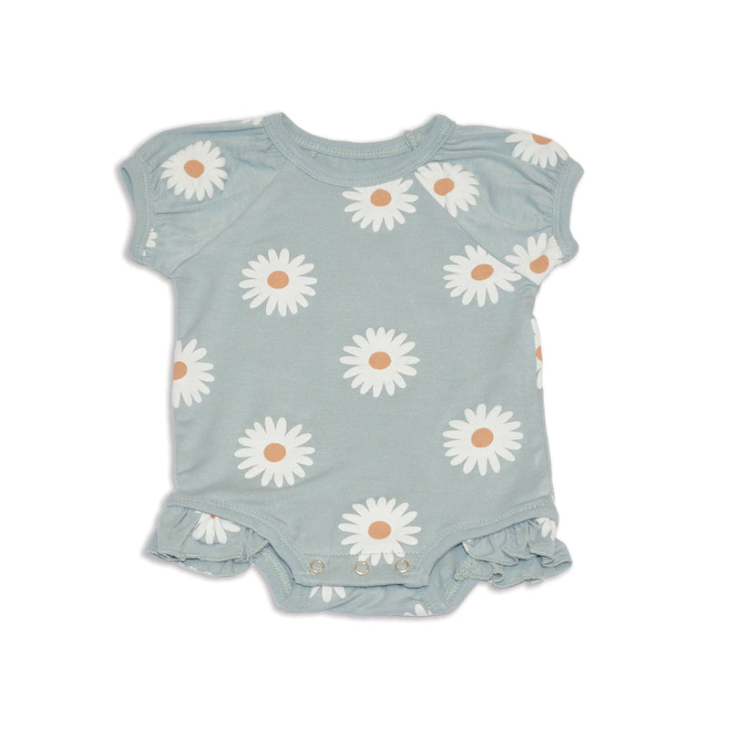 Bamboo Short Sleeve Ruffle Onesie (Daisy Print)